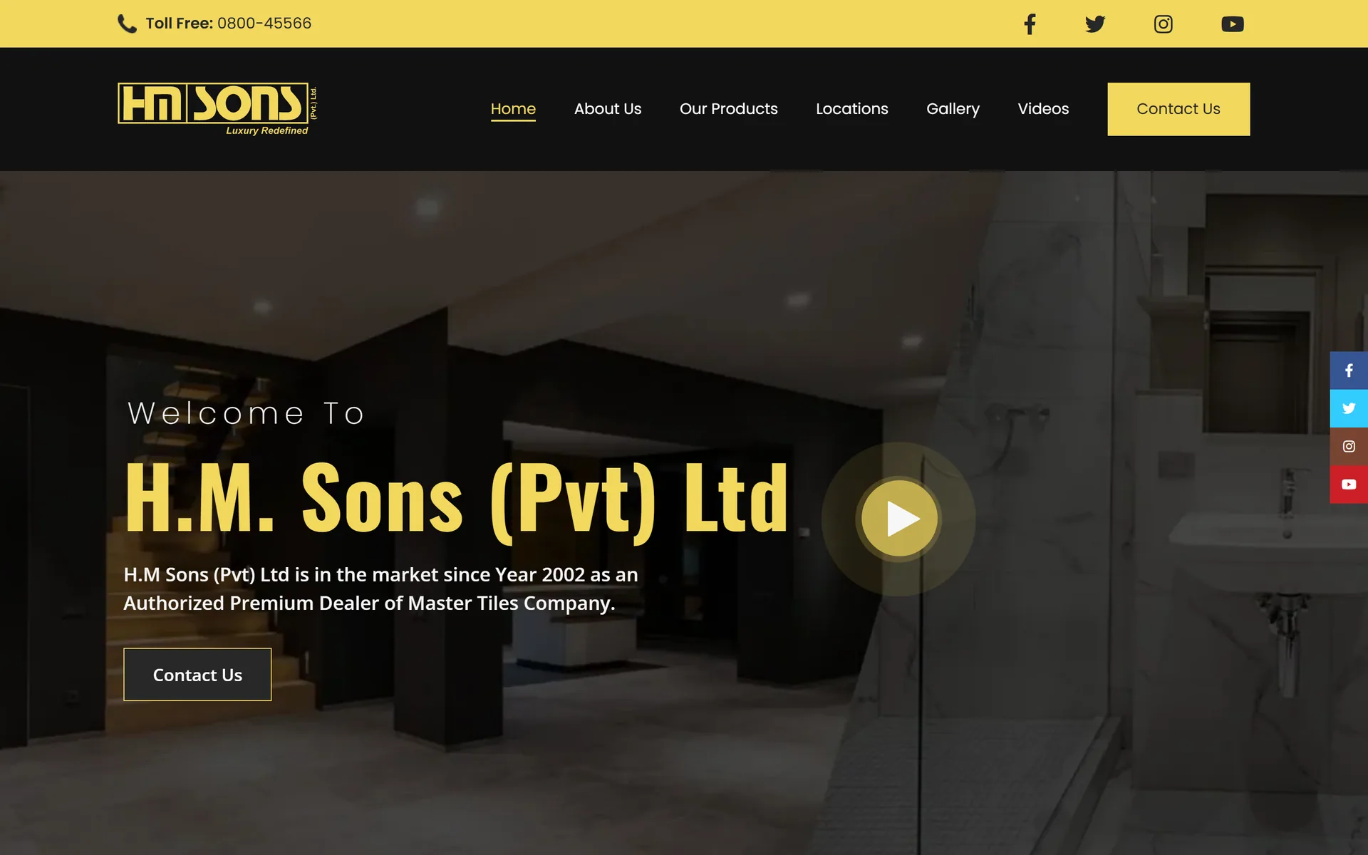H.M. Sons — A product catalogue and showroom locator for an authorised Master Tile dealer trading since 2002.